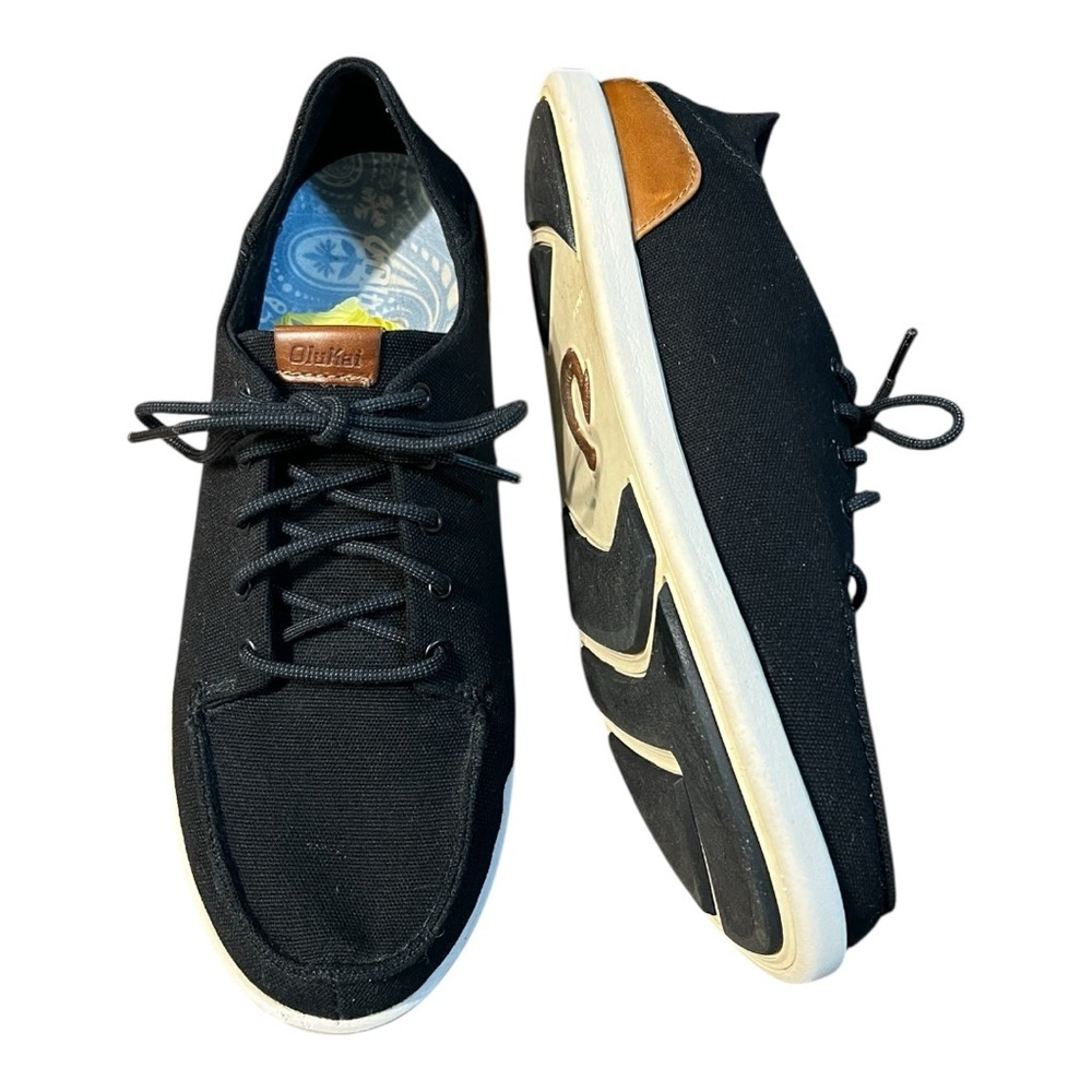 Olukai Manoa Canvas Casual Lace-Up Oxfords 10331-40KH Black Size 9